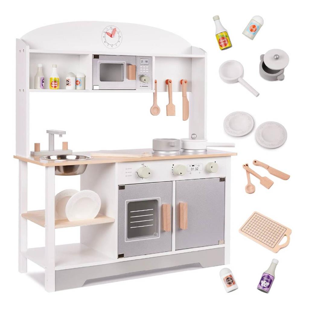 مطبخ خشبي فاخر للأطفال مع ميكرويف وفرن